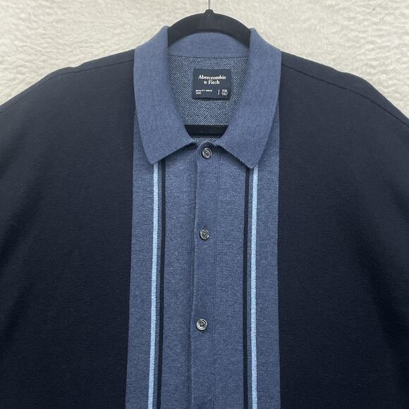 Abercrombie and Fitch Shirt Mens 2XL Blue Button Front Knit Retro Style Grandpa - Picture 4 of 9